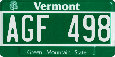 VT license plate AGF498