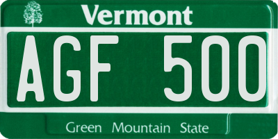 VT license plate AGF500