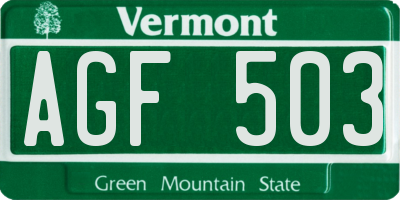 VT license plate AGF503