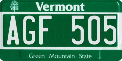 VT license plate AGF505