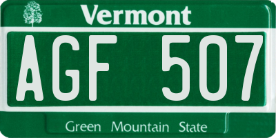 VT license plate AGF507