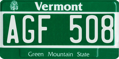 VT license plate AGF508