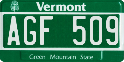VT license plate AGF509