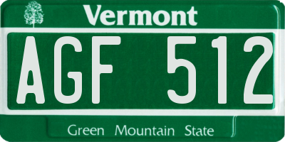 VT license plate AGF512