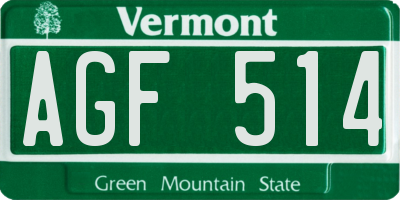 VT license plate AGF514