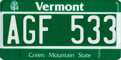 VT license plate AGF533