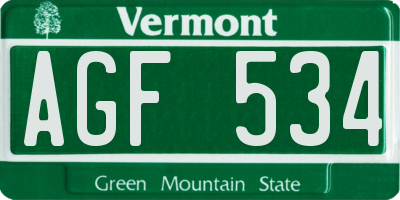VT license plate AGF534