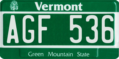 VT license plate AGF536