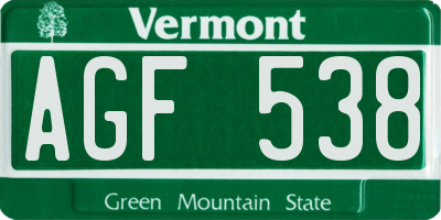 VT license plate AGF538