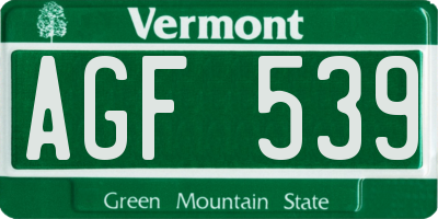 VT license plate AGF539