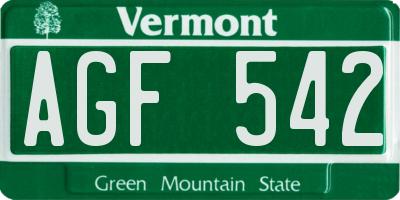 VT license plate AGF542