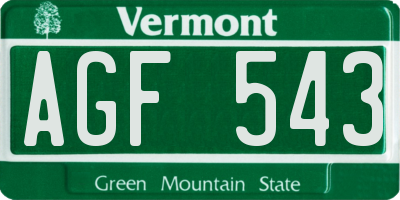 VT license plate AGF543