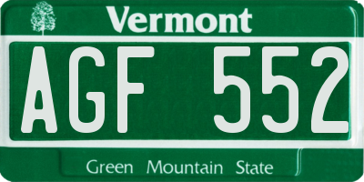 VT license plate AGF552