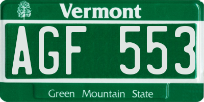 VT license plate AGF553