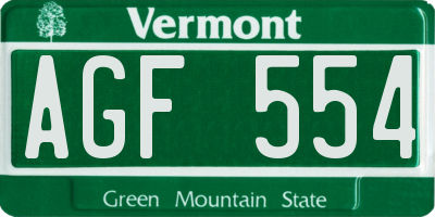VT license plate AGF554