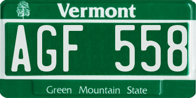 VT license plate AGF558