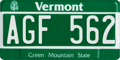 VT license plate AGF562
