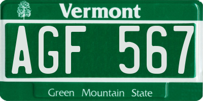 VT license plate AGF567