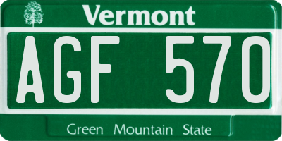 VT license plate AGF570