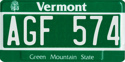 VT license plate AGF574