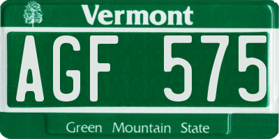VT license plate AGF575