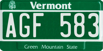 VT license plate AGF583