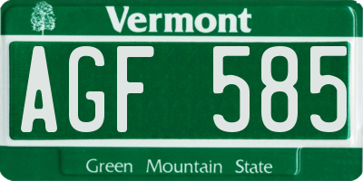 VT license plate AGF585