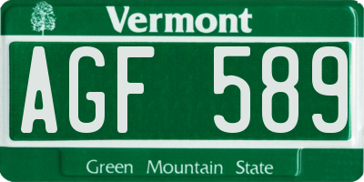 VT license plate AGF589