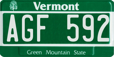 VT license plate AGF592