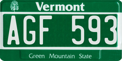 VT license plate AGF593