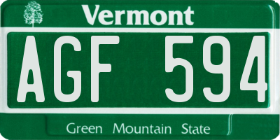VT license plate AGF594