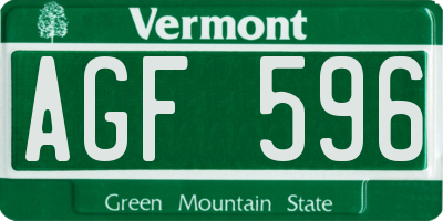 VT license plate AGF596