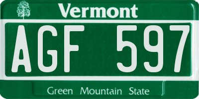 VT license plate AGF597