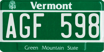 VT license plate AGF598