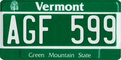 VT license plate AGF599