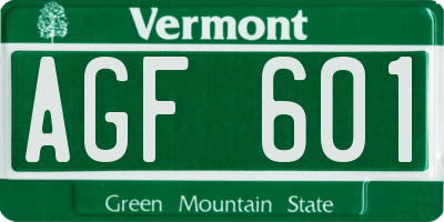 VT license plate AGF601