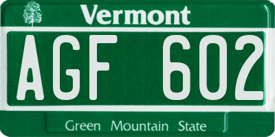 VT license plate AGF602
