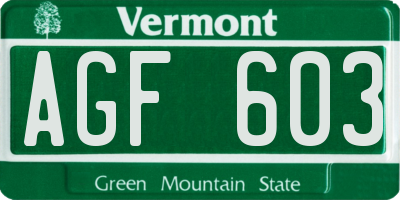 VT license plate AGF603