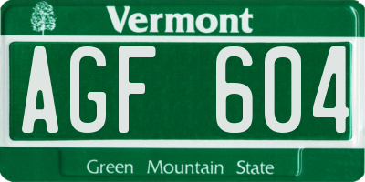 VT license plate AGF604