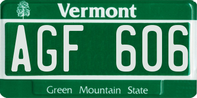 VT license plate AGF606