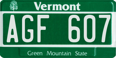 VT license plate AGF607