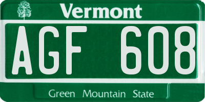 VT license plate AGF608