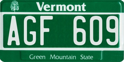 VT license plate AGF609