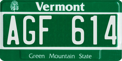 VT license plate AGF614
