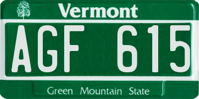 VT license plate AGF615
