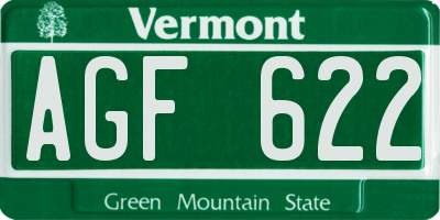 VT license plate AGF622
