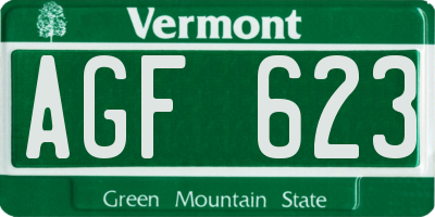 VT license plate AGF623