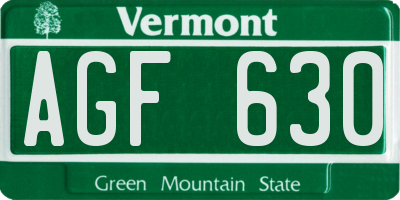 VT license plate AGF630