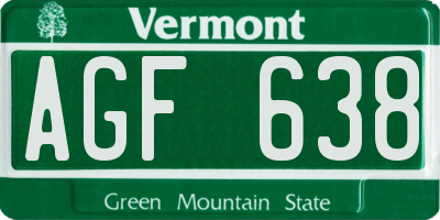 VT license plate AGF638