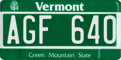 VT license plate AGF640